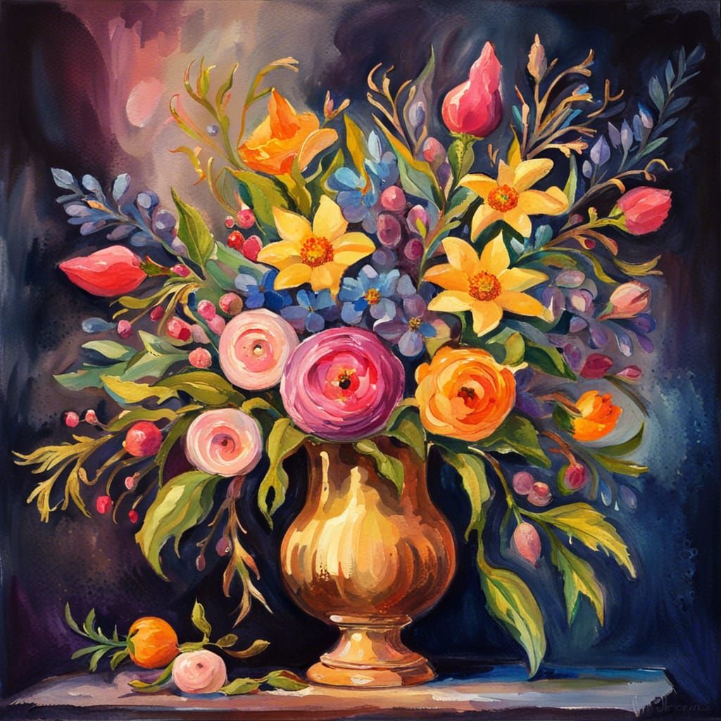 Gothic Fantasy Flowers in Gouache Style