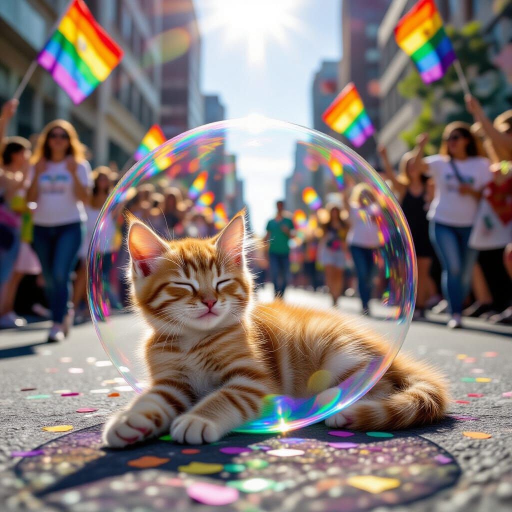 Kitten Napping in Bubble at Pride Parade