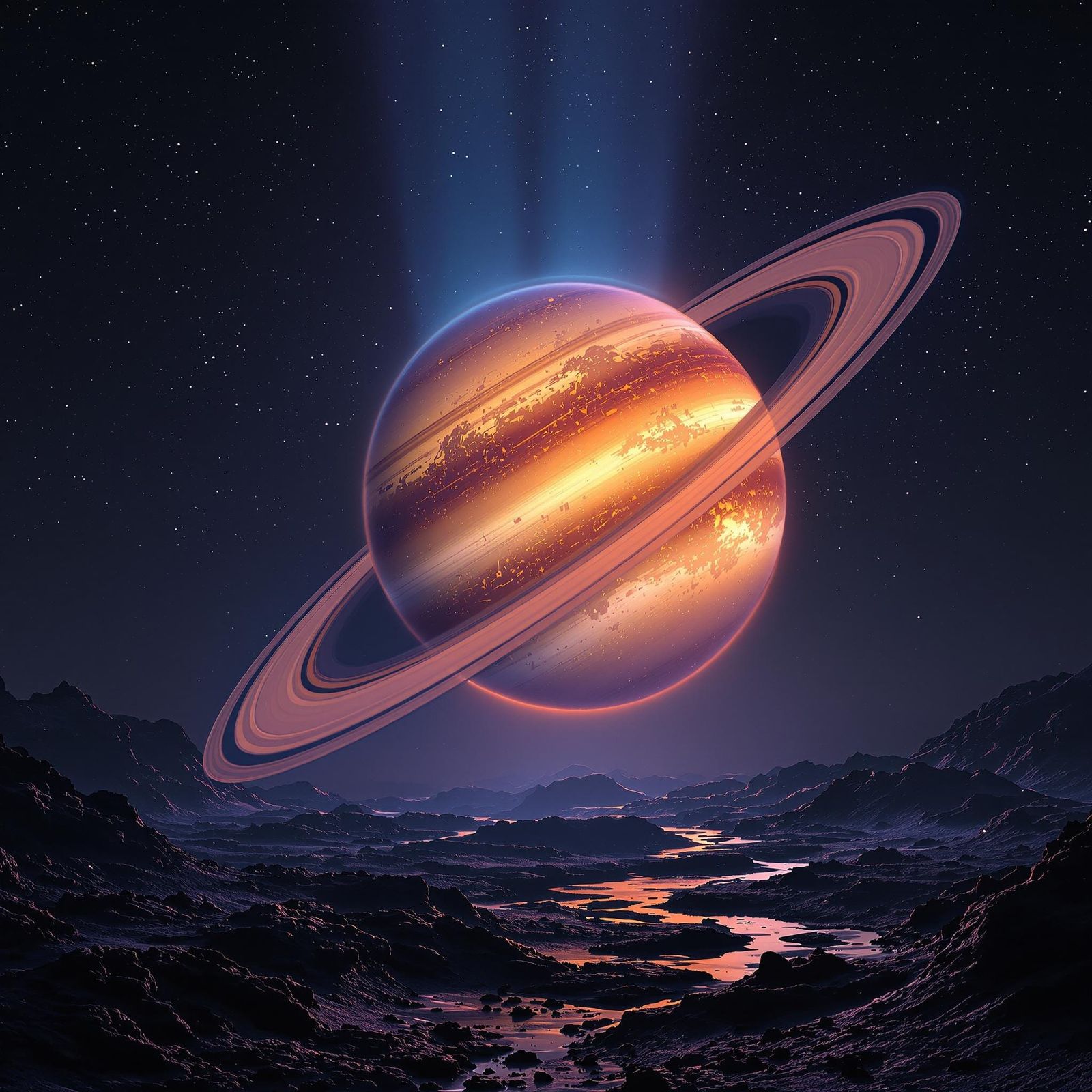 Futuristic Projection of Saturn's Majestic Rings in the Nigh...