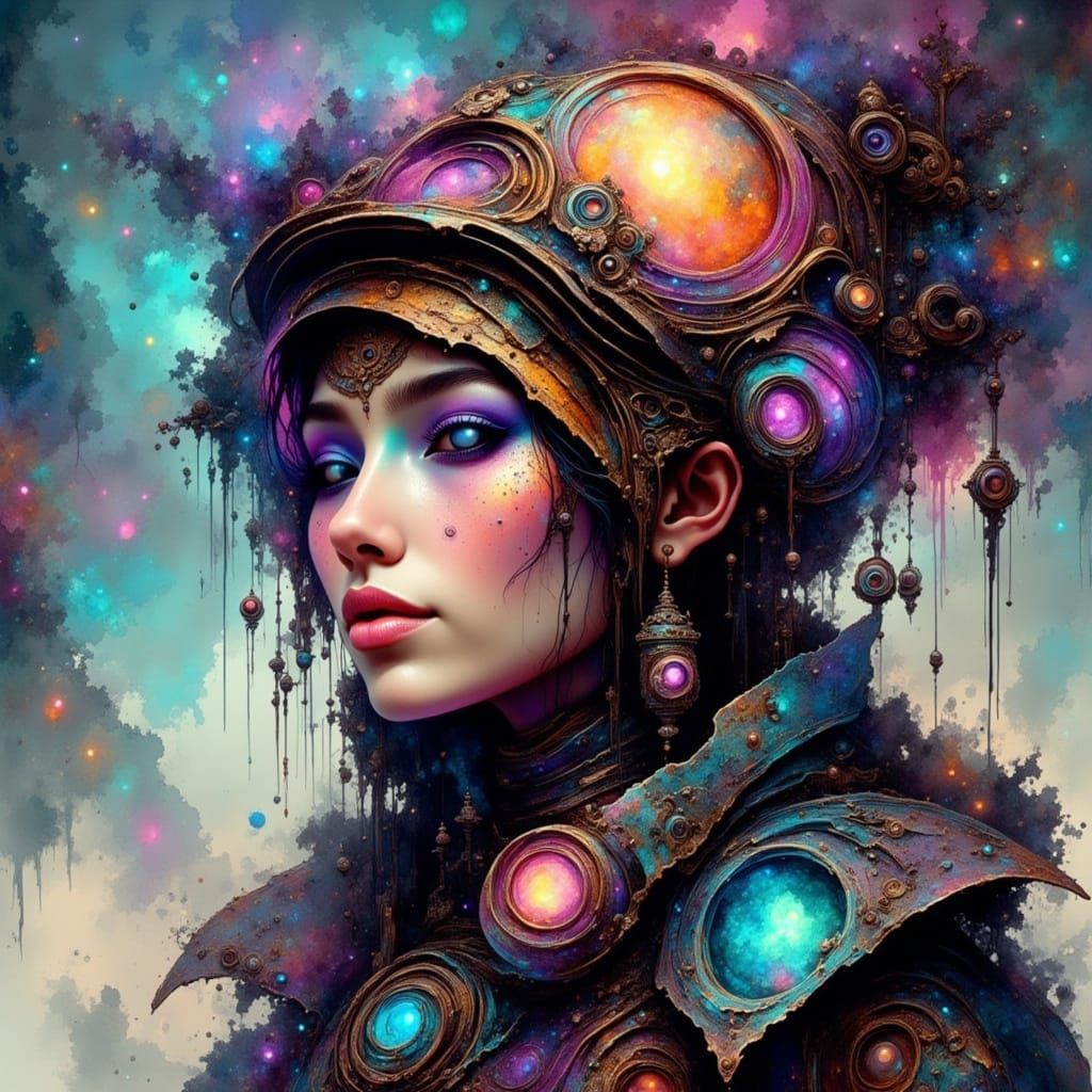 Abstract Neon Water Flow in Grunge Style