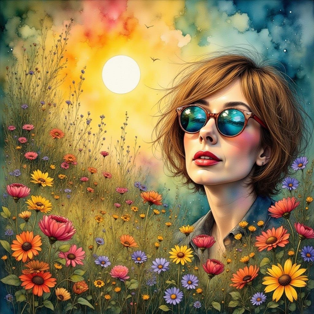 Vibrant Spring Scene in Whimsical Watercolor Style