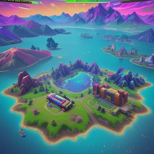 Vibrant Fortnite Map in Cartoonish Digital Art
