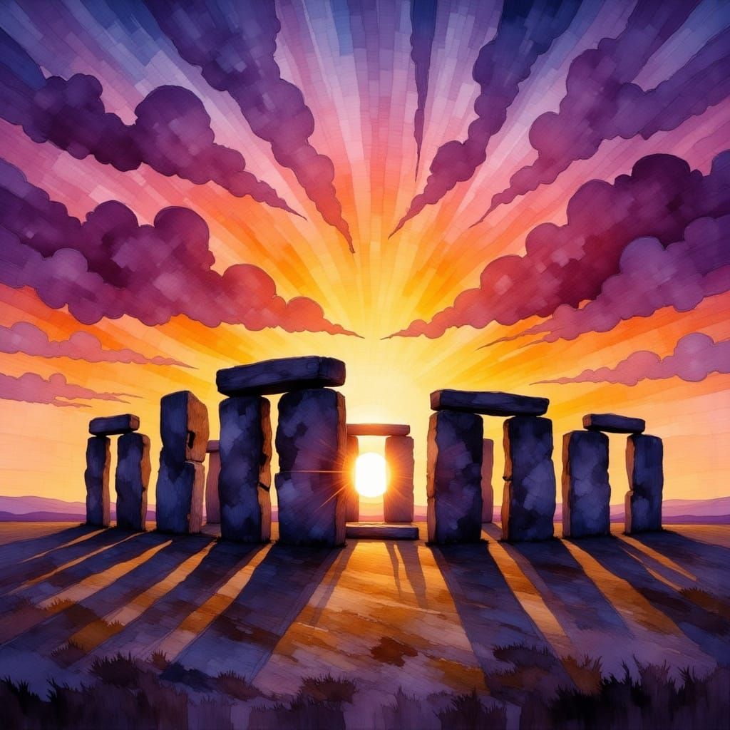 Stonehenge at Sunset in Impressionistic Style