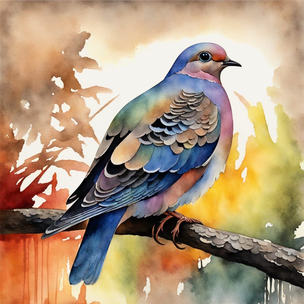 Watercolor Mourning Dove in Vibrant Chiaroscuro