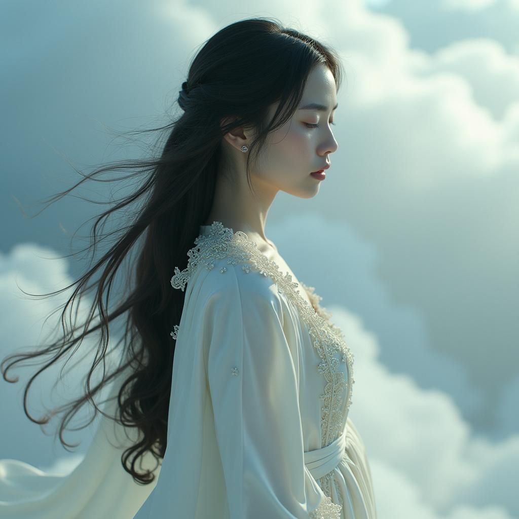 Ethereal Woman in White Robe Digital Painting