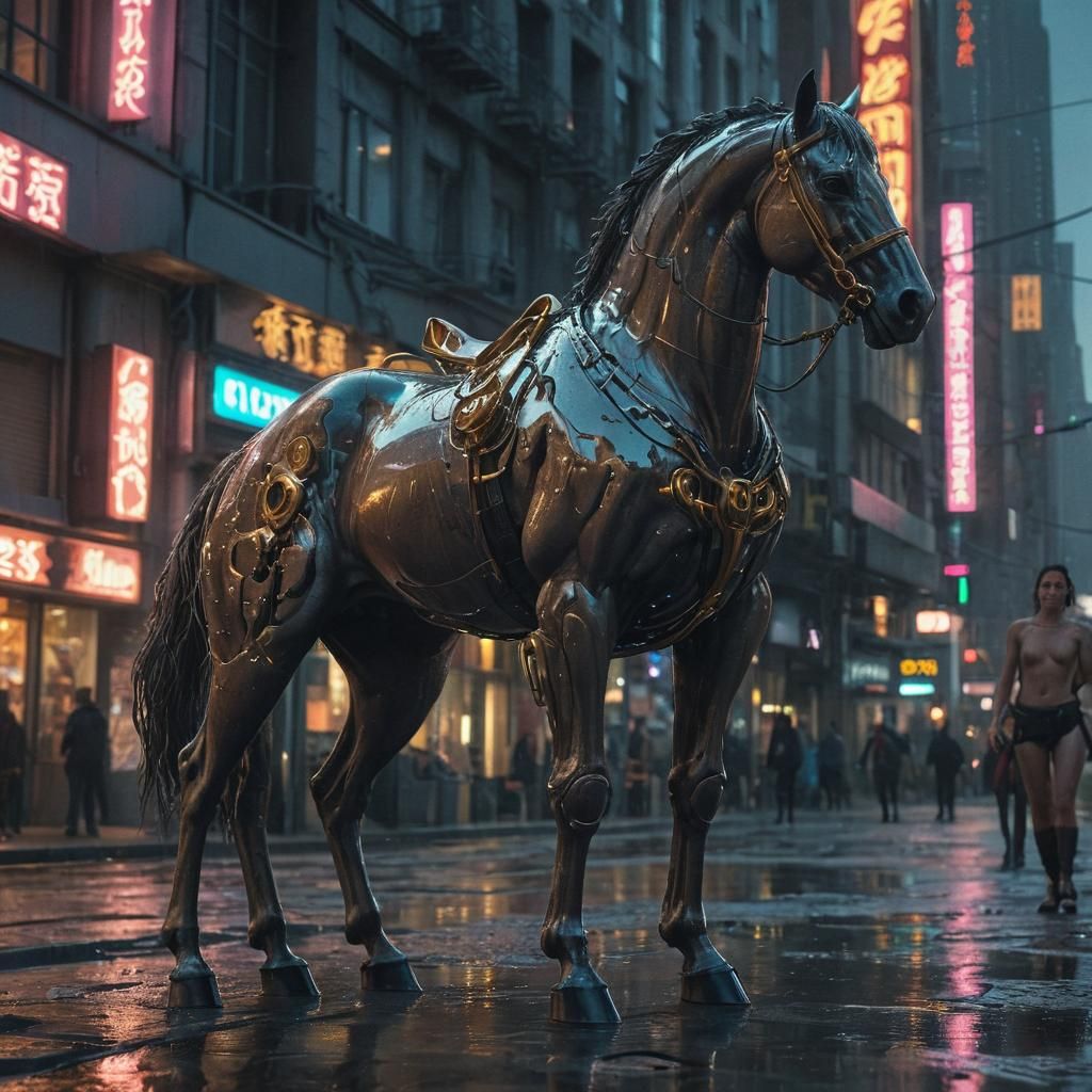 Cyberpunk Centaur in a Futuristic City