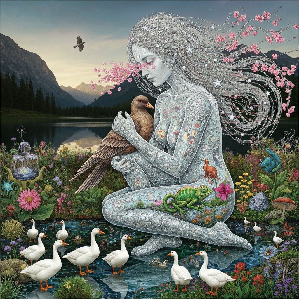 Surreal Fragmented Sculpture of Female Figure with Cosmic Ha...