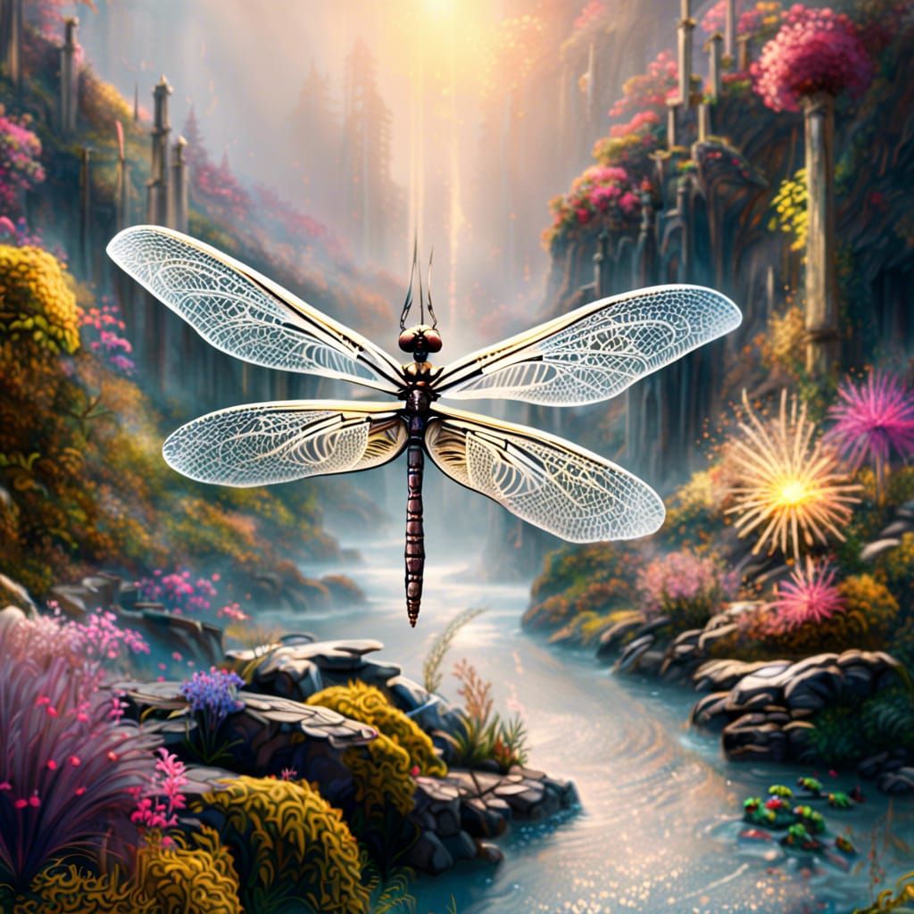 Epic Angel Dragonfly Digital Matte Painting