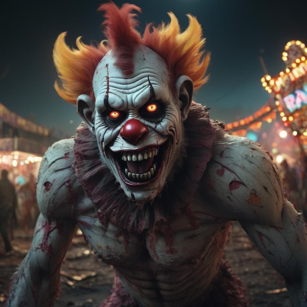 Zombie Monkey Clown Centaur in Ravaged Carnival