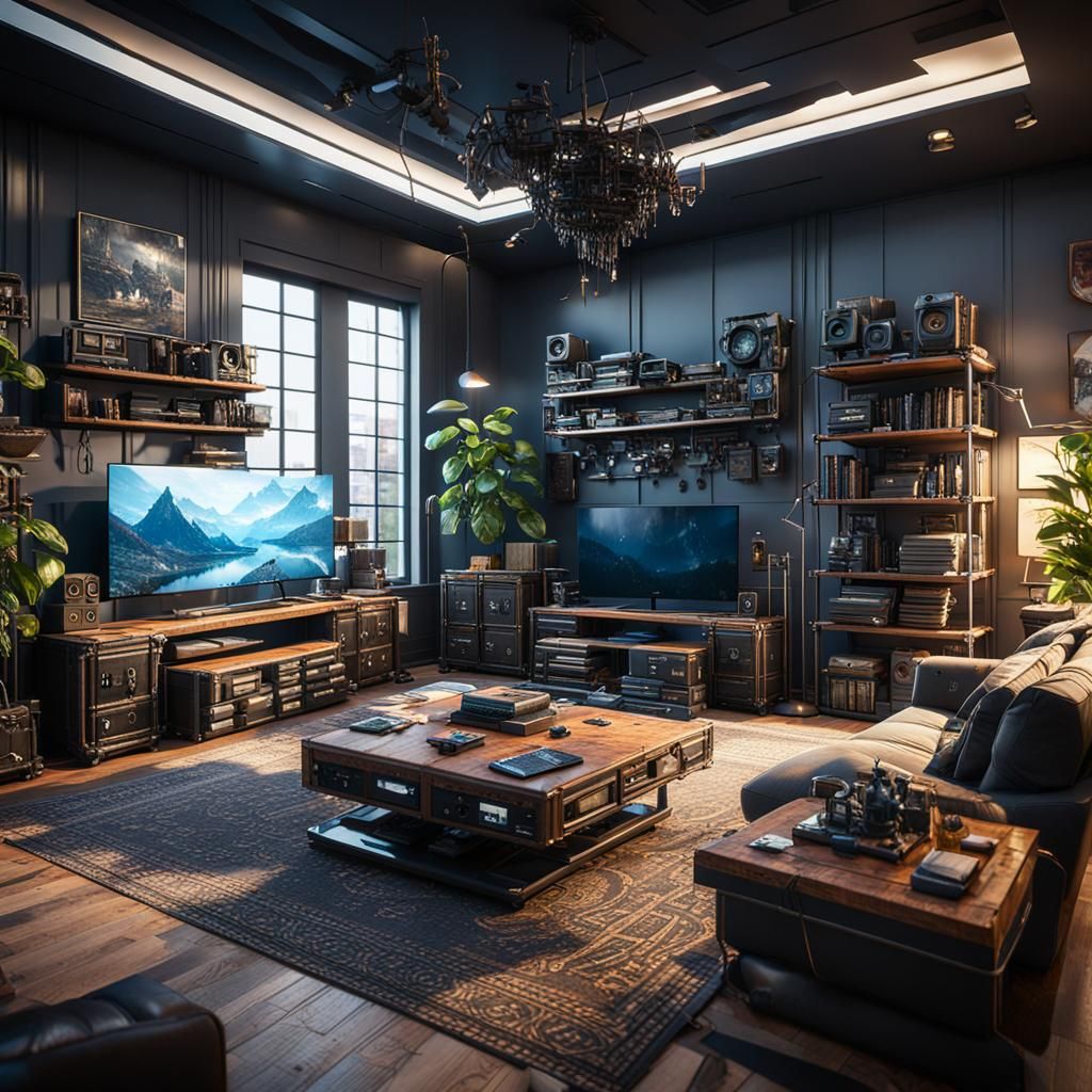 Creative Living Room Furnished with E-Waste in 3D