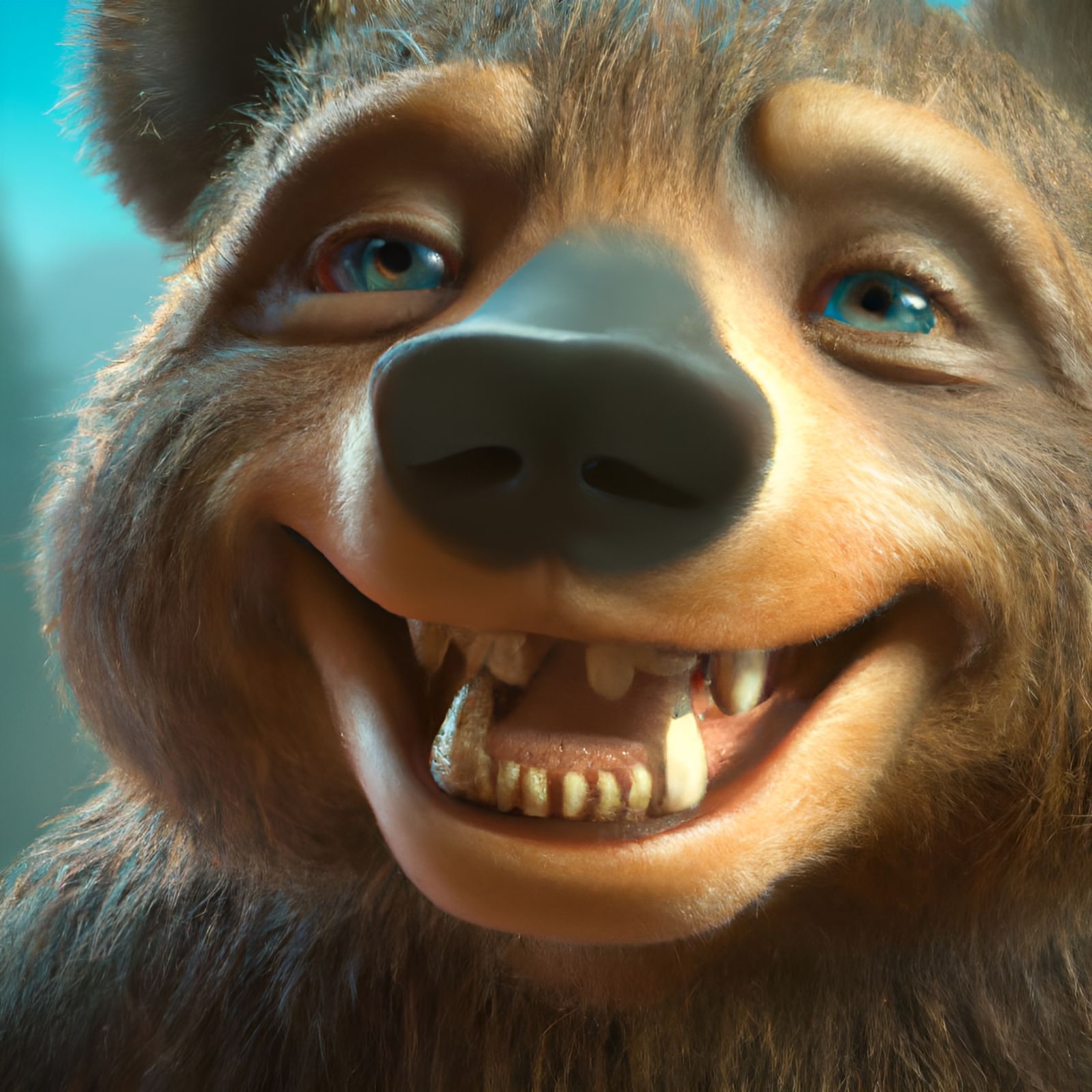 Adorable Toothless Bear Smiling: 3D Rendered Art