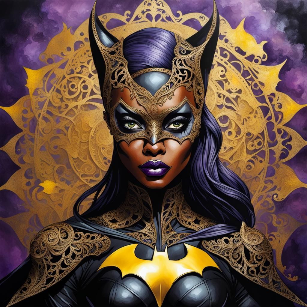 Filigree African Batgirl in Alcohol Ink Style