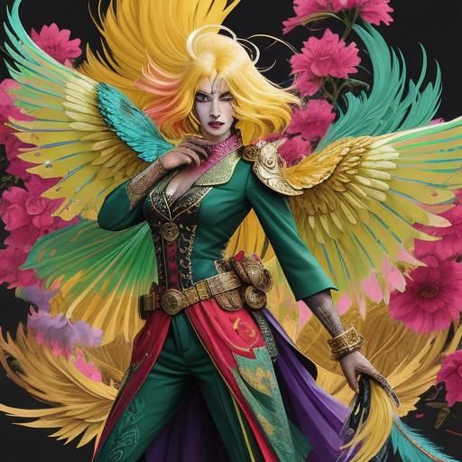 Peacock Woman Portrait in Comic Book Art Style