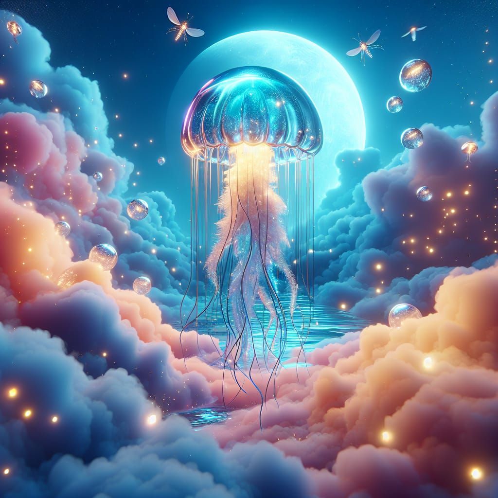 Enchanted Jellyfish Floating Above Pastel Clouds