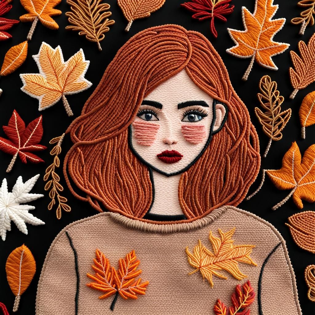 Autumn Girl Embroidery Pattern