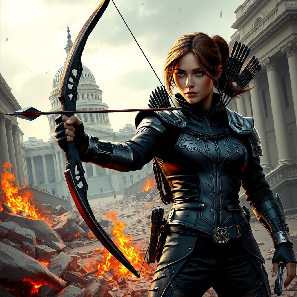Heroic Mockingjay Katniss Everdeen Defies Ruin in Dark, Grit...
