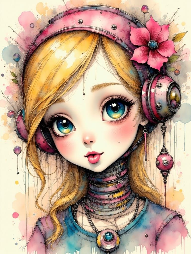 Girl in Cyberpunk Future with Cybernetic Features