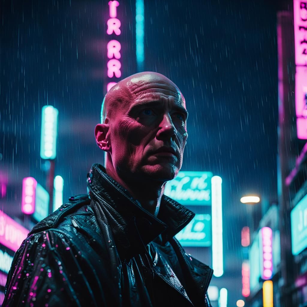Cyberpunk Protagonist in Neon City at Night
