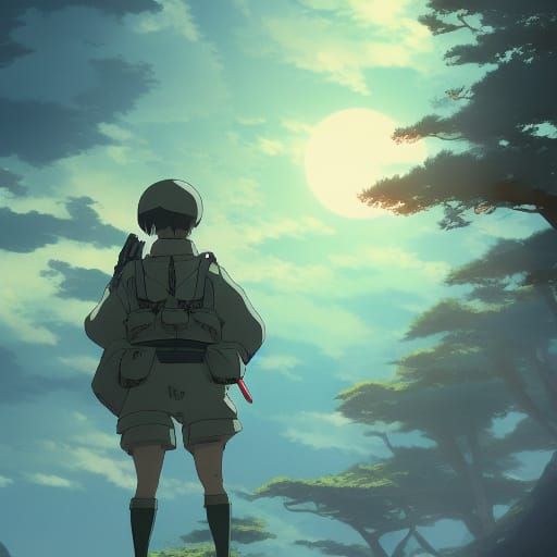 Futuristic Japanese Soldier in Anime Style