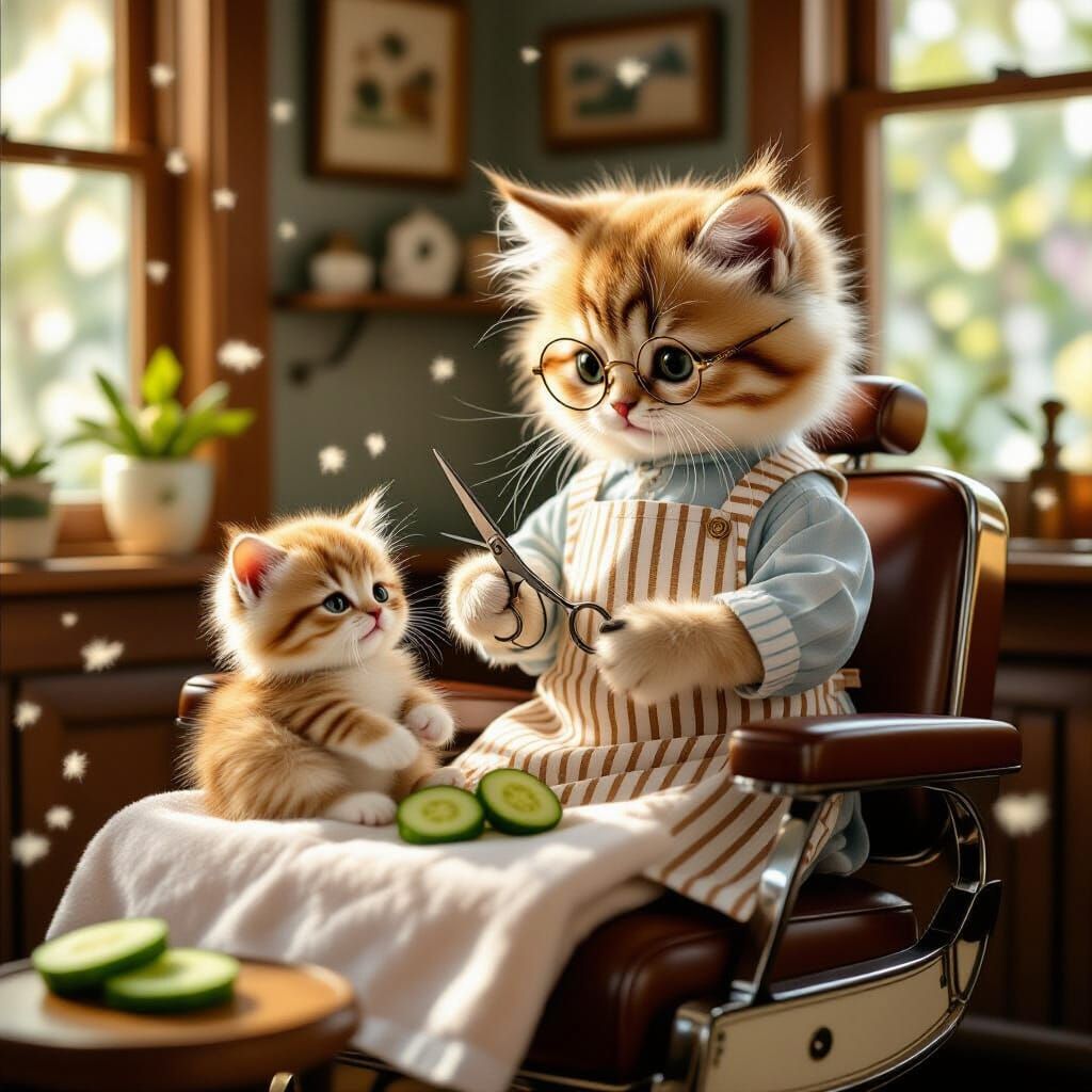Kitten Barber in Cozy Vintage Barbershop