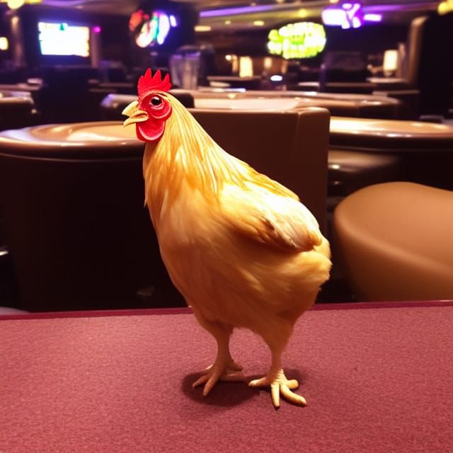Chicken Gambler with Eye Patch in Casino