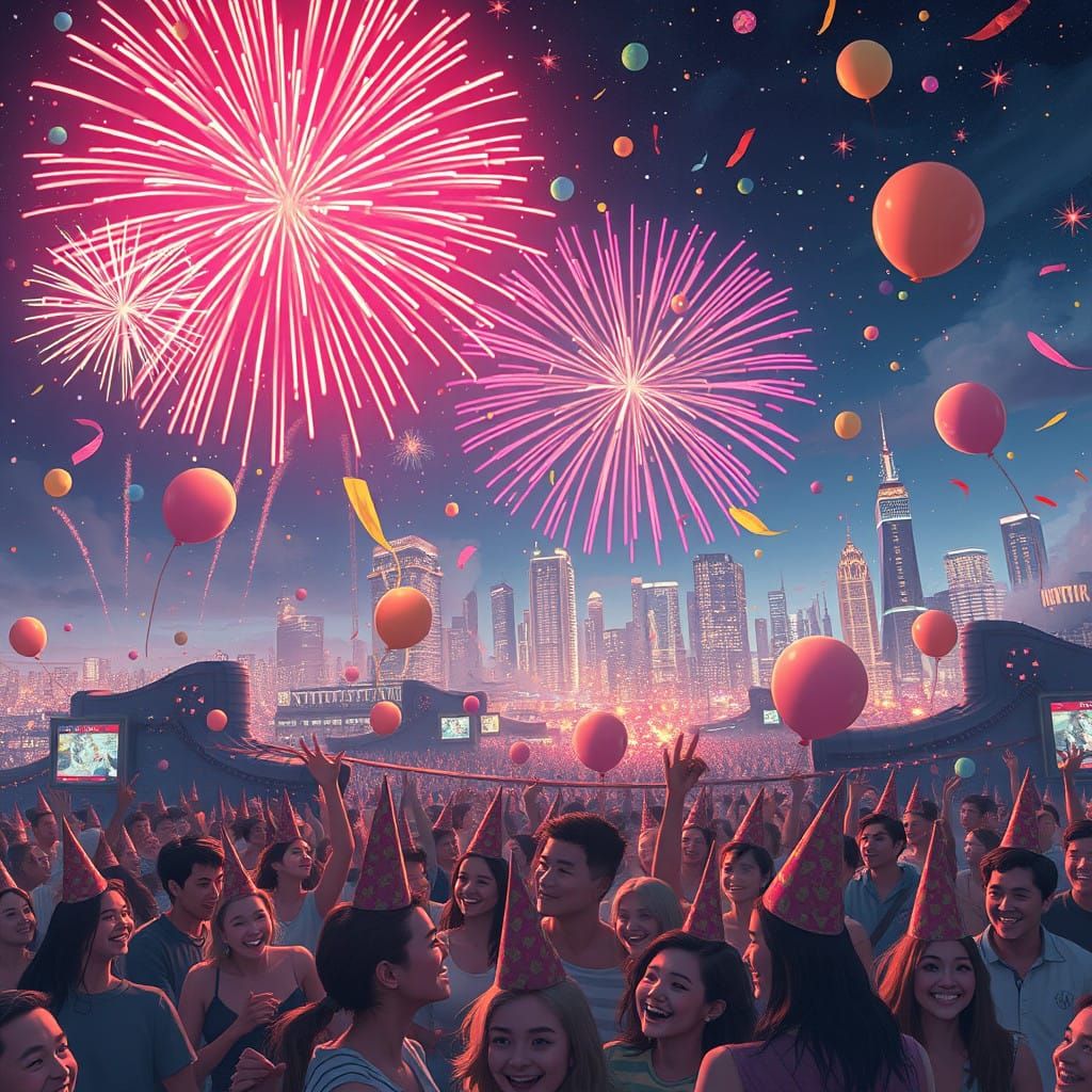 Whimsical Fireworks Night Sky Celebration