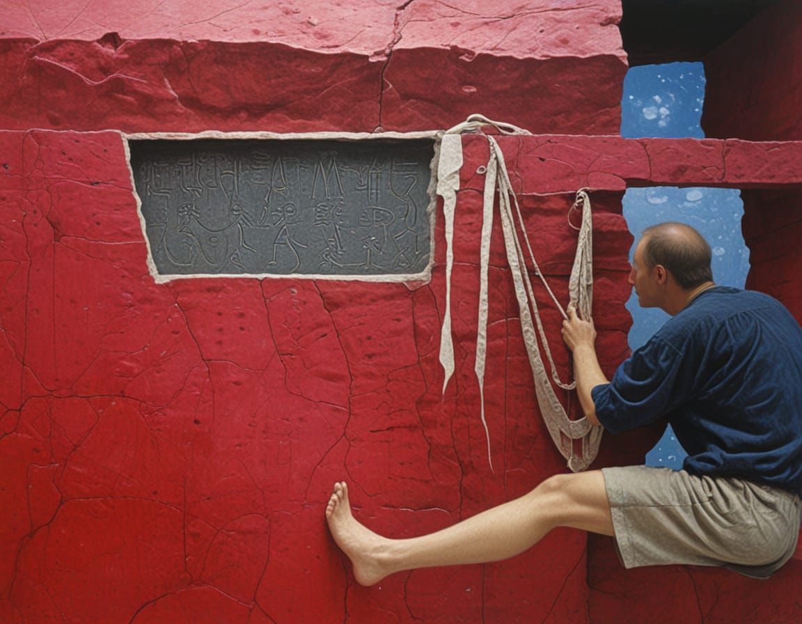 Man Contemplates Hieroglyphs in Painterly Style