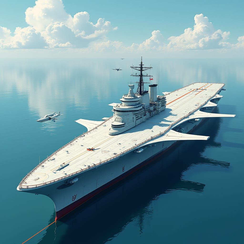 Luxury Futuristic Aircraft Carrier in Minimalist Syd Mead St...