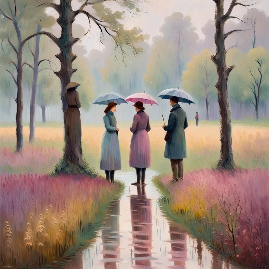Impressionistic Rainy Day Meeting in Pastel Colors
