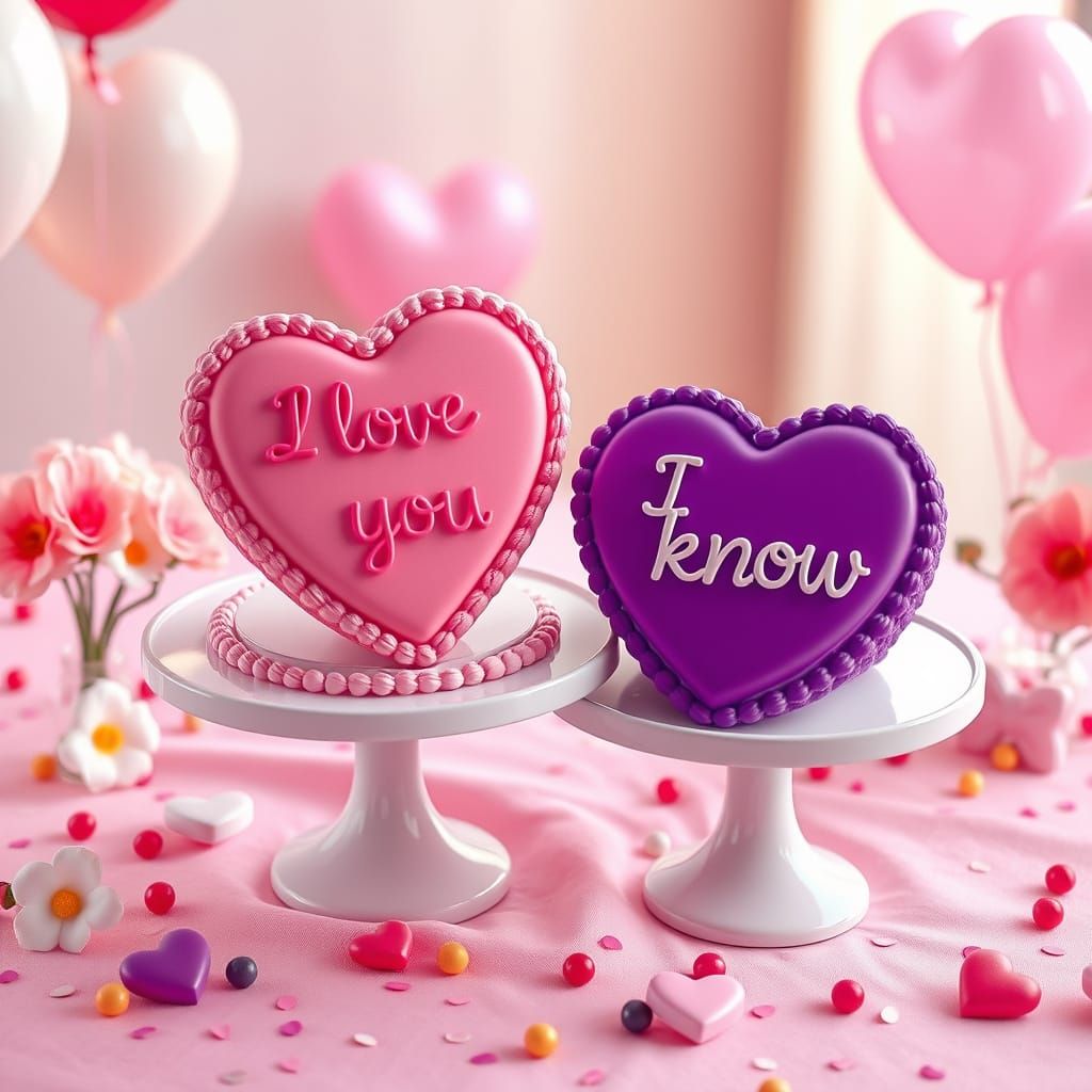 Whimsical Conversation Heart Cakes in Vibrant Pastels
