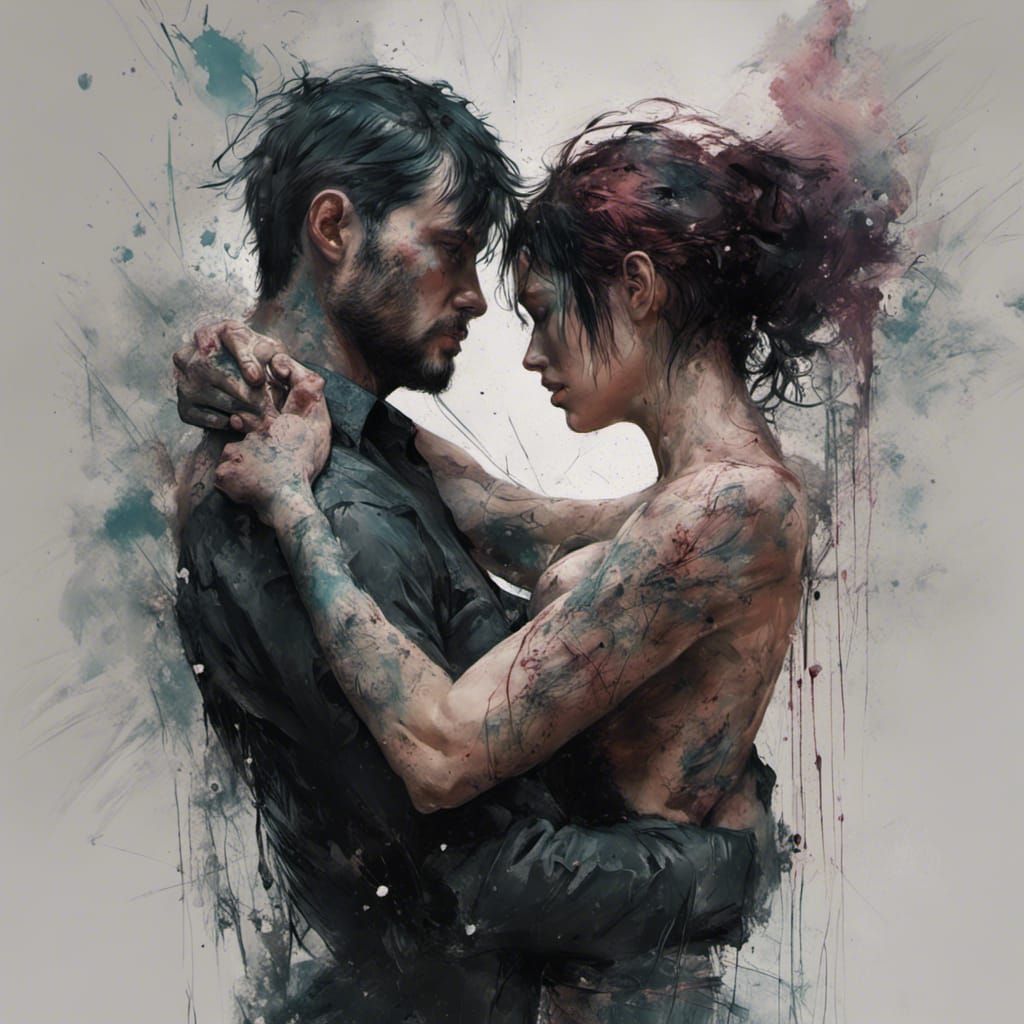 Passionate Dark Romance Embrace as Speedpaint