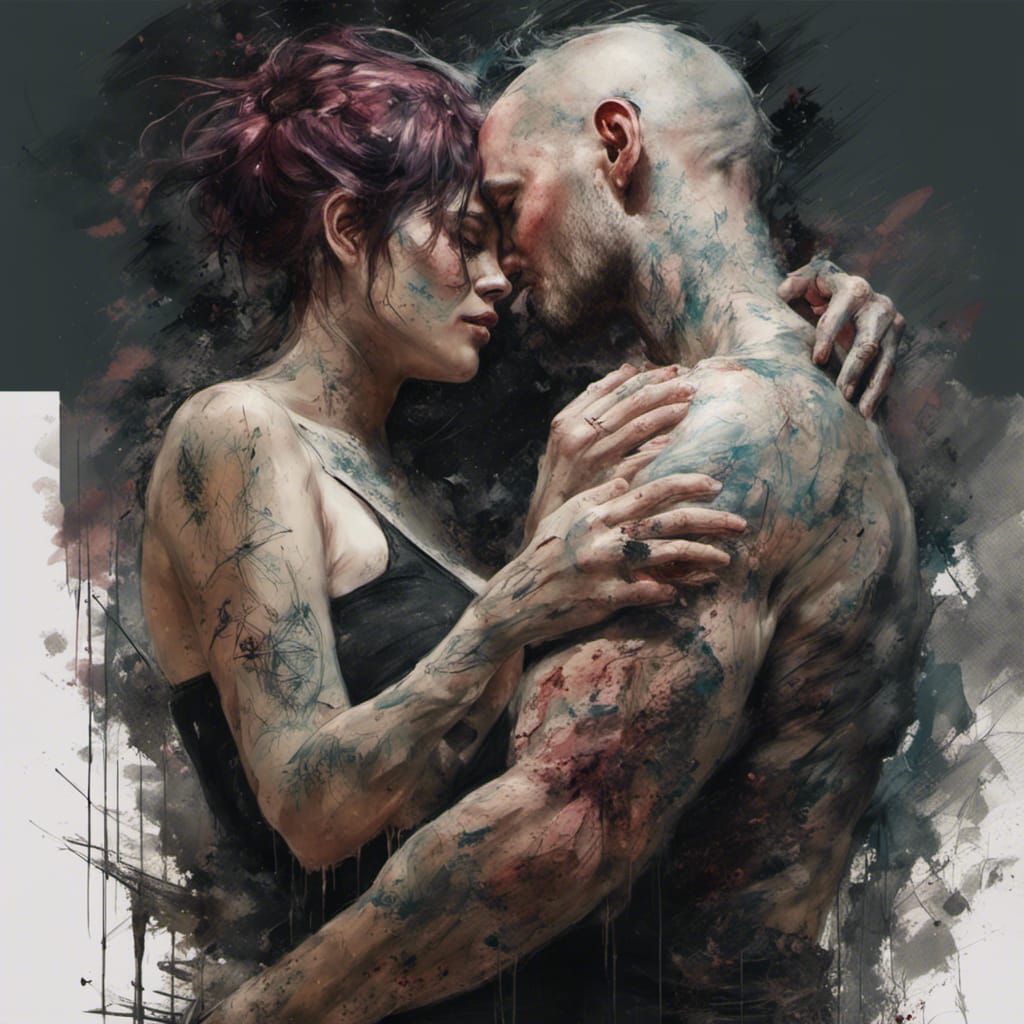 Passionate Embrace: Dark Romance in Textured Speedpaint Styl...