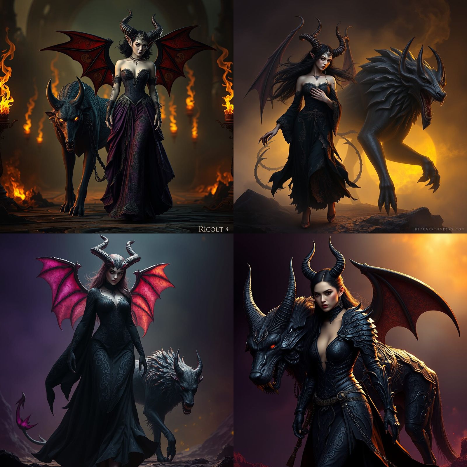 Demon and Hellhound in Dark Fantasy Style