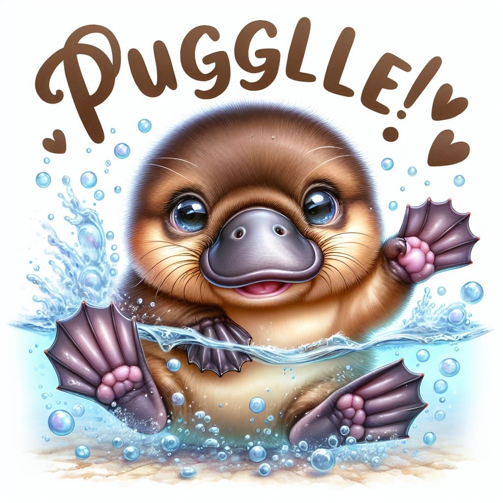 Cute Baby Platypus Waves in Watercolour-Inspired Scene