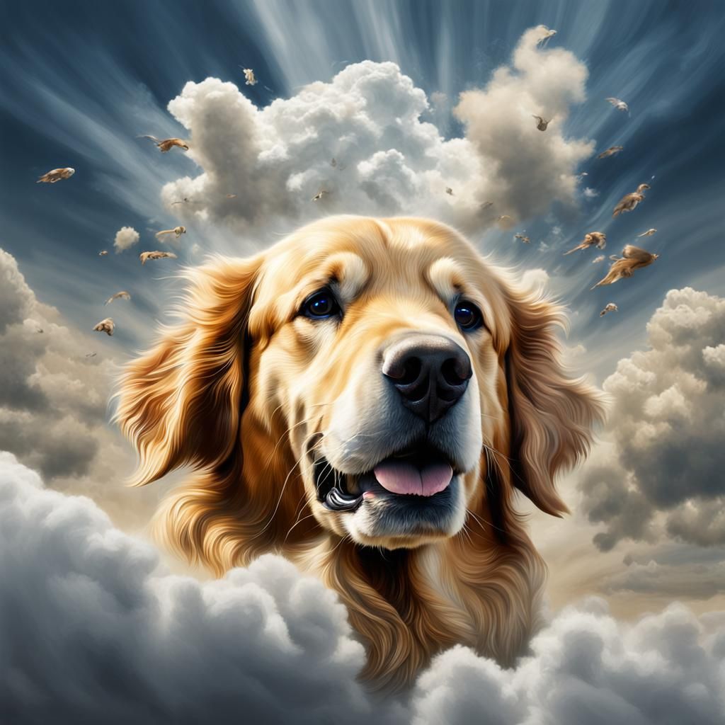 Hyper Realistic Golden Retriever Face in Cloud
