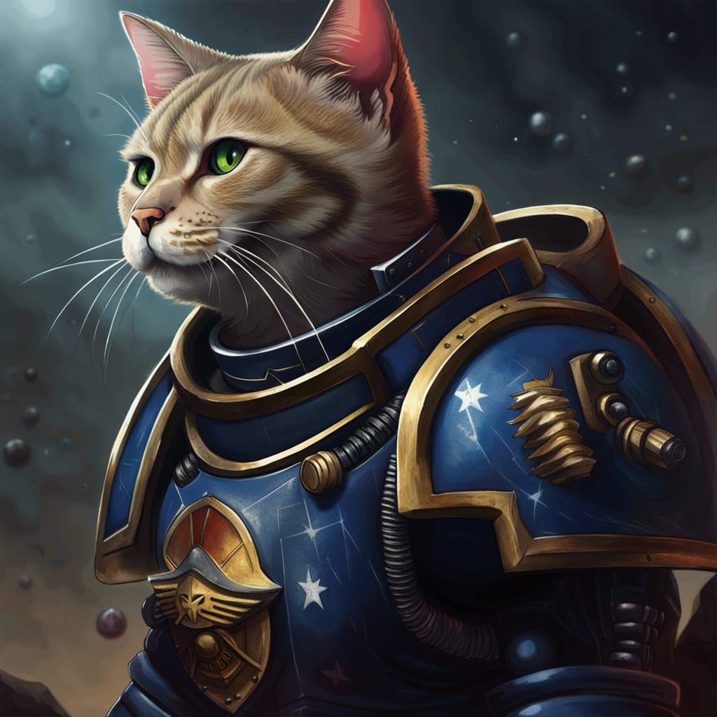 Female Space Marine Cat in Warhammer Style