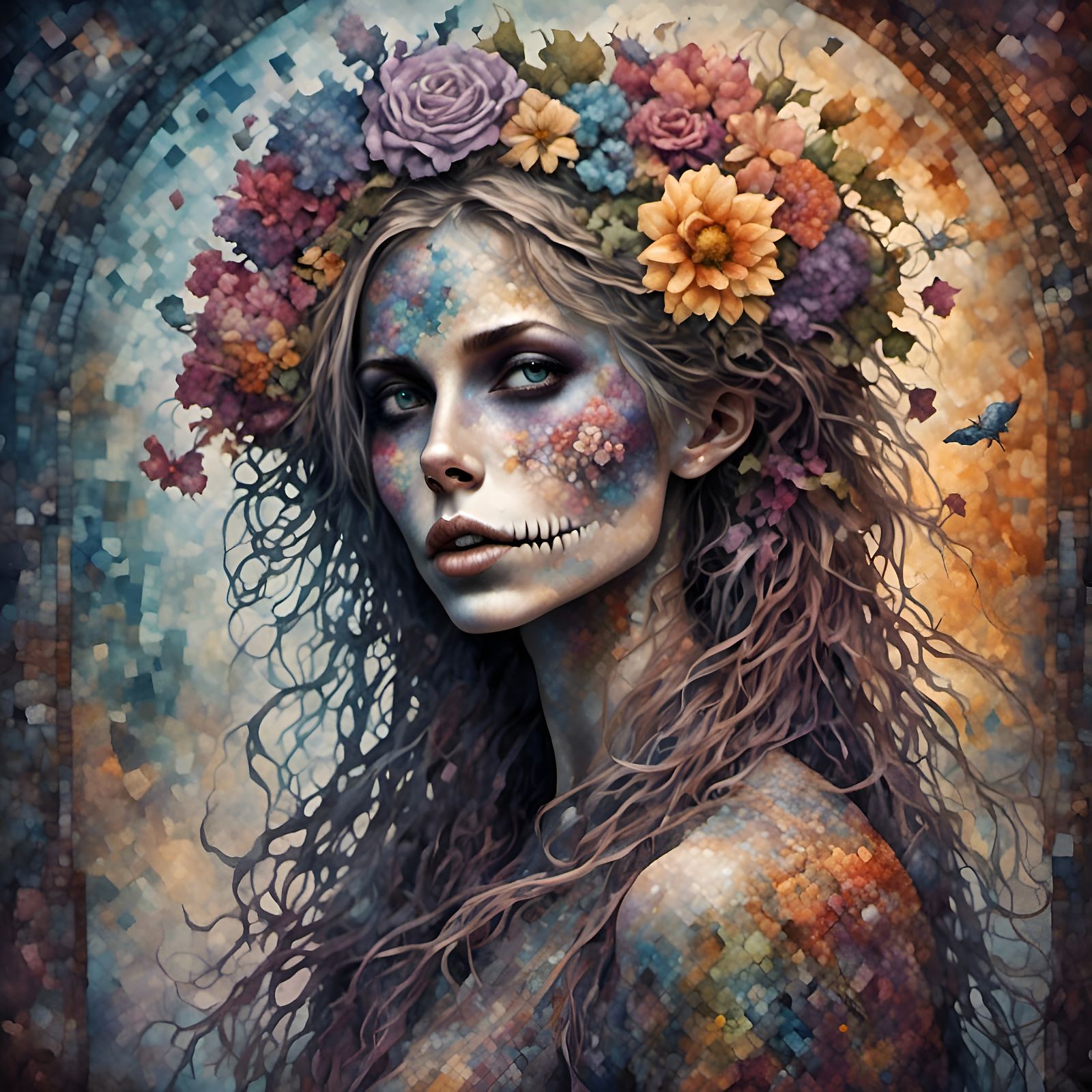 Gothic Bone Work Scene with Skull Flower