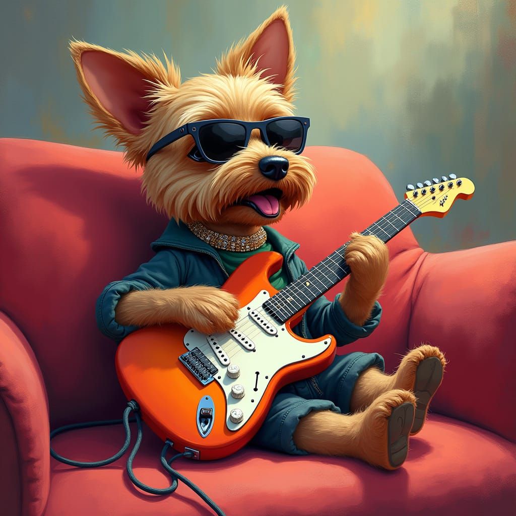 Yorkie Rockstar in Whimsical World