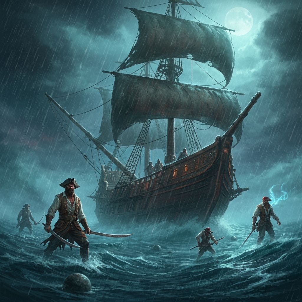 Pirate Ship in Stormy Seas: Digital Illustration