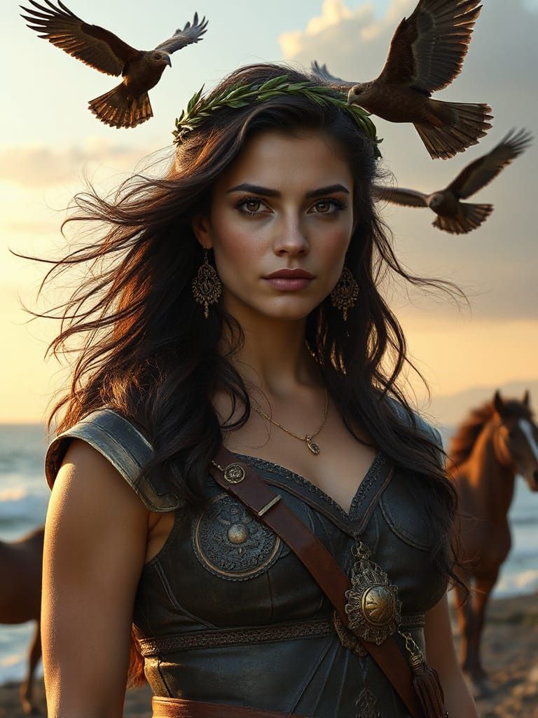 Smyrna, Legendary Amazon Warrior, in a Heroic Oil Painting