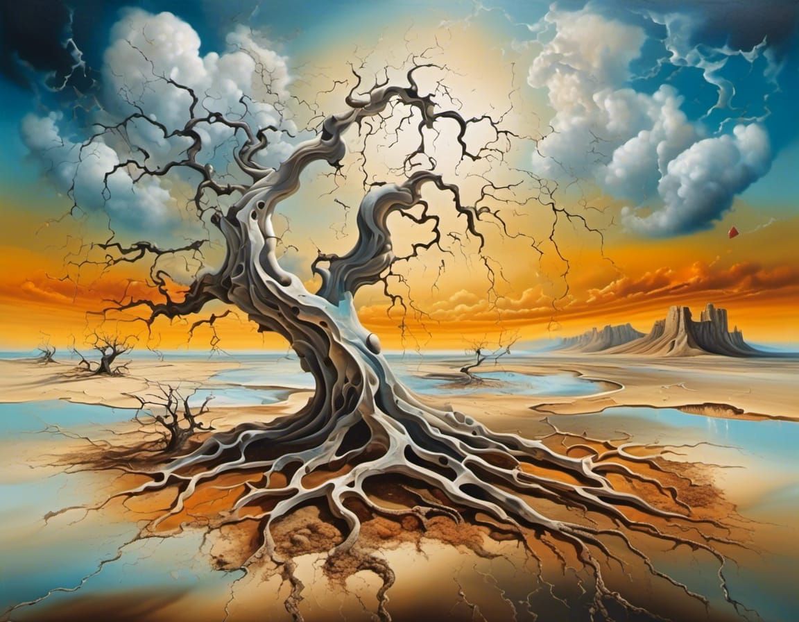 Surreal Desert Landscape with Cracked Heart