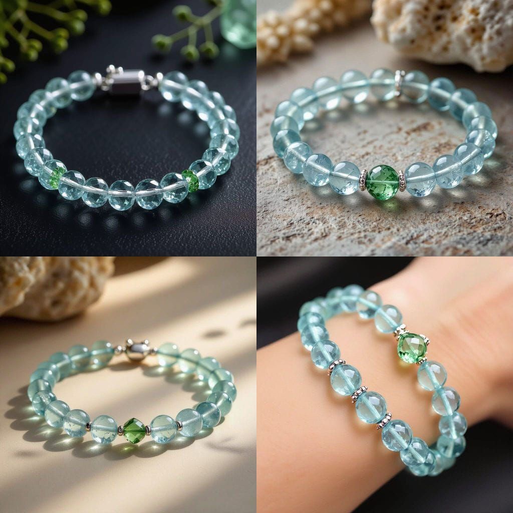 Aquamarine and Green Phantom Crystal Bracelet