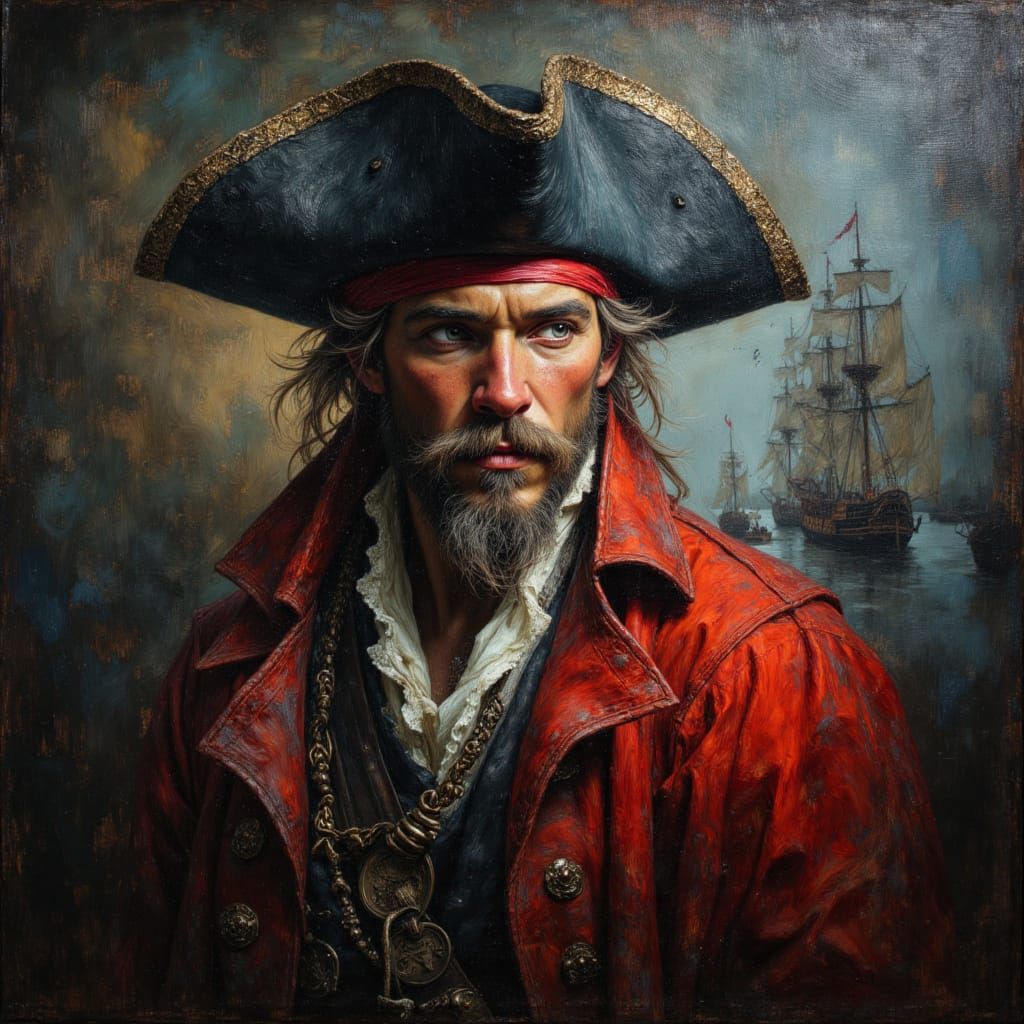 Pirate Portrait in Rich Colors and Impasto Style