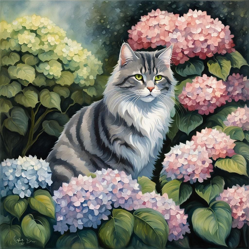 Long-haired gray tabby cat ...