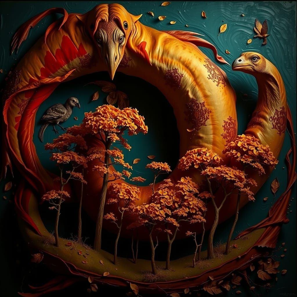 Lustrous Botanic Landscape with Golden Trees