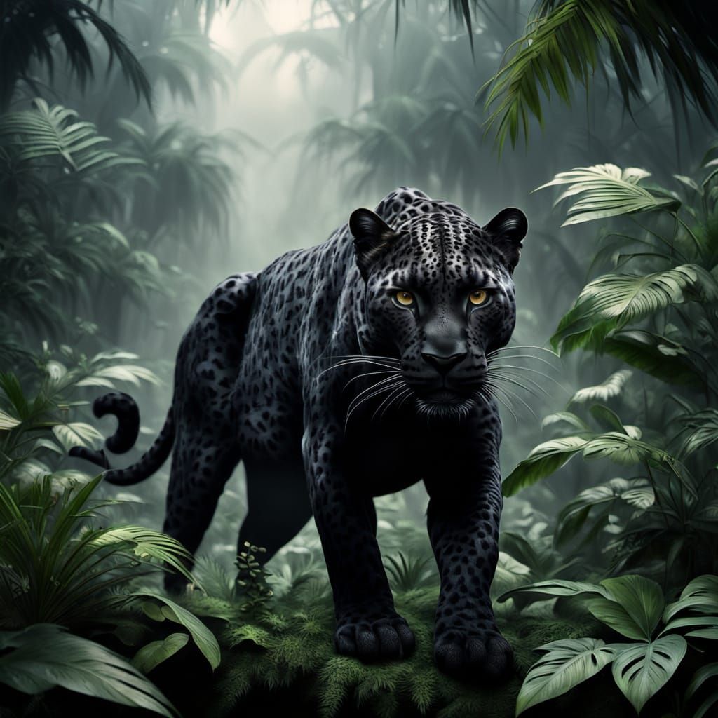 Moody Black Leopard in Dense Jungle