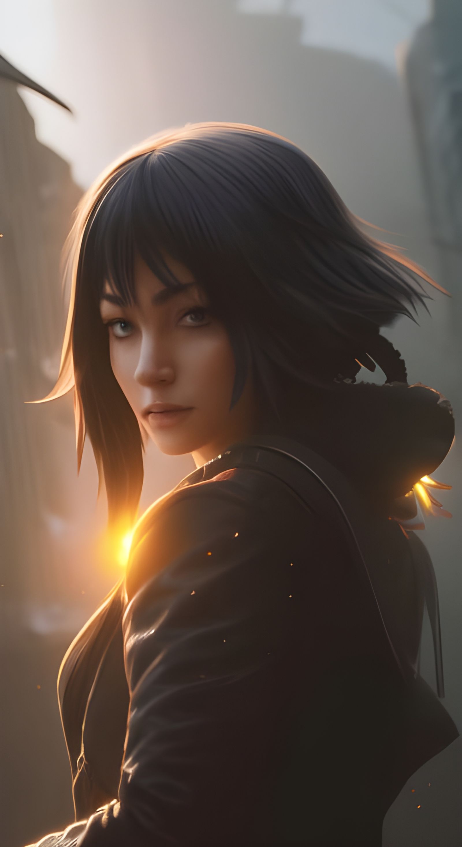 Cyberpunk Woman Portrait with Mechanical Arm