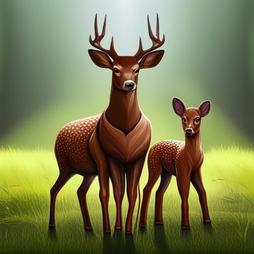 Hyperrealistic Deer Family Portrait with Colorful Background