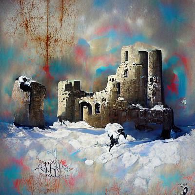 Snowy Castle Ruins in Illustration Style