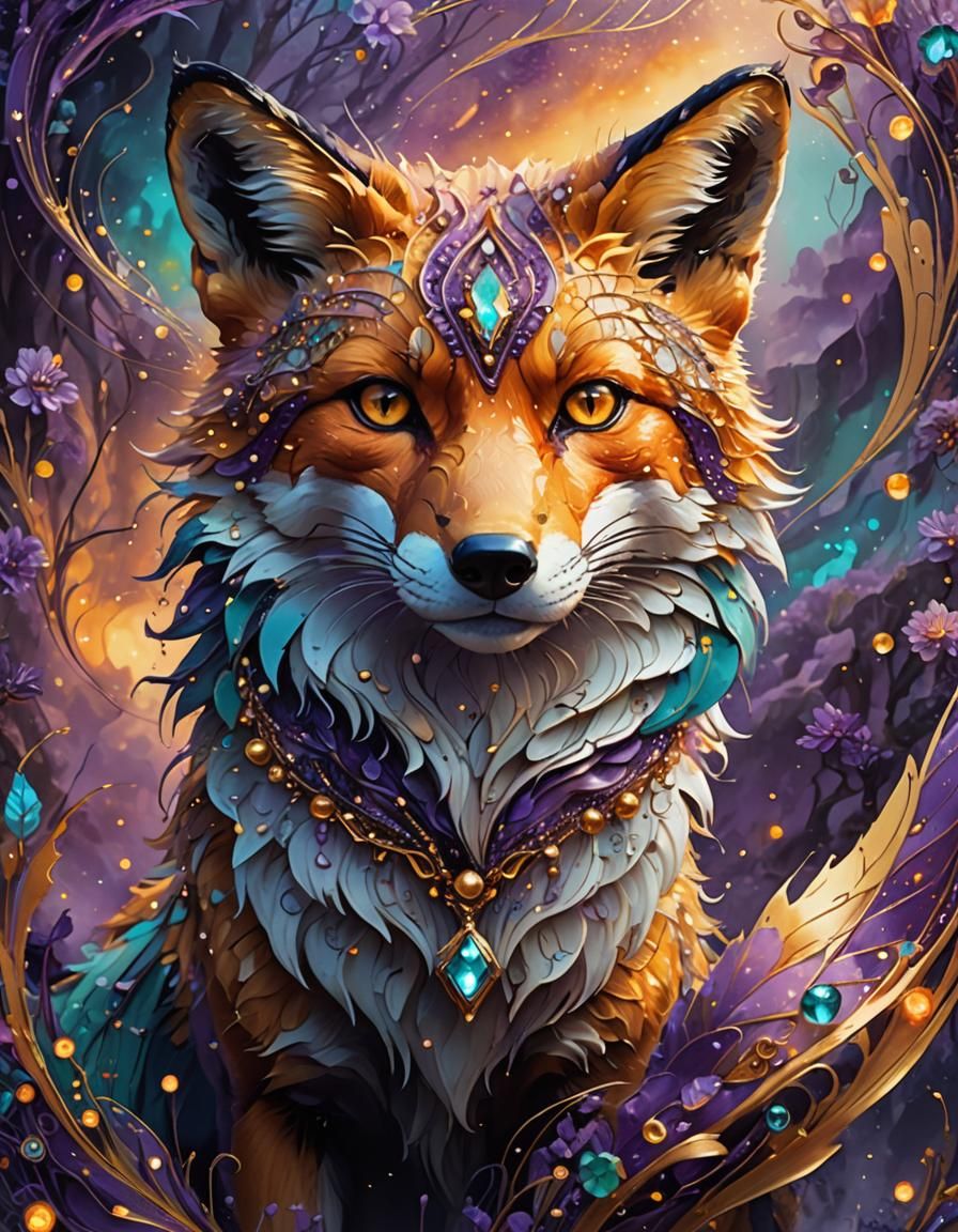 Abstract Fox Portrait in Surreal Fantasy Style